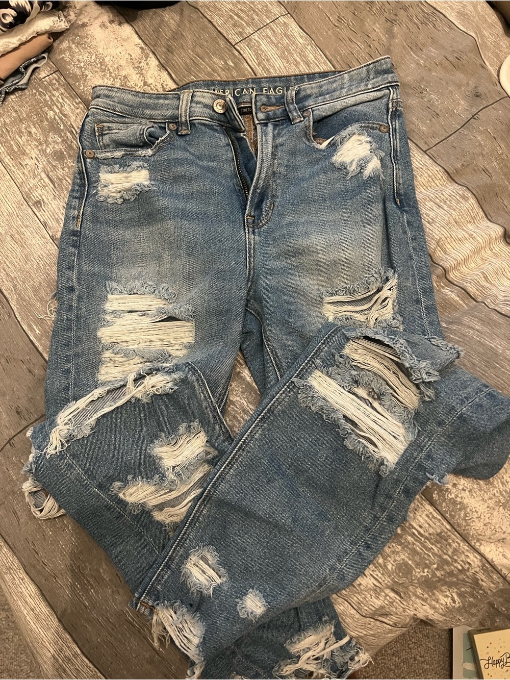 American Eagle Outfitters Distressed Light Blue Ripped Jeans